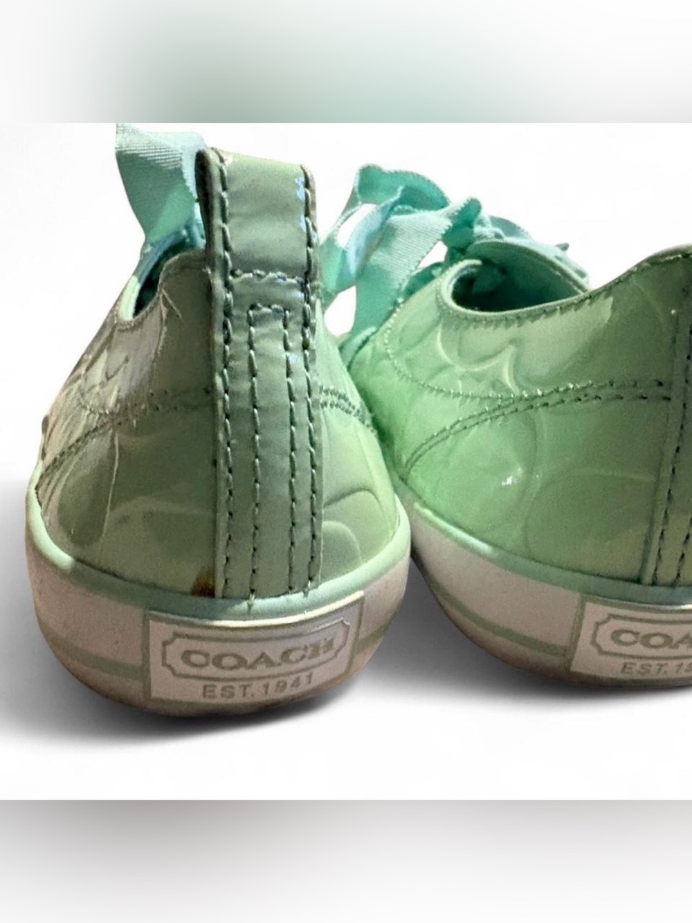 Coach Mint Green Quilted Lace-Up Sneakers - Picture 3 of 4